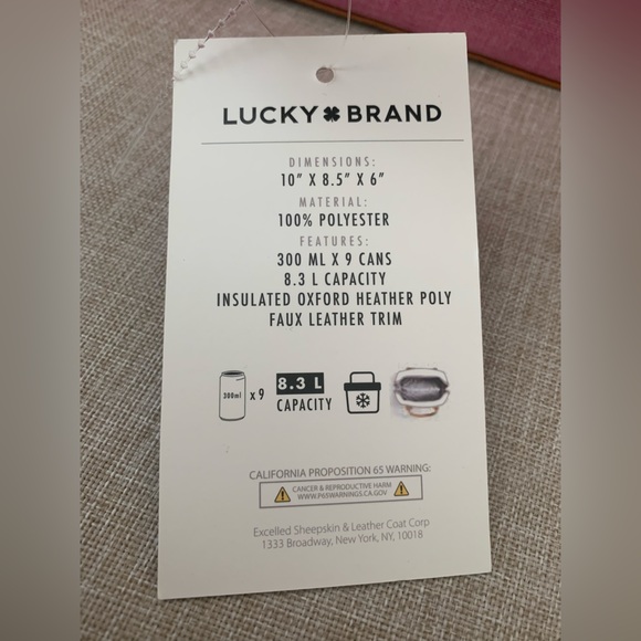 🍀 Lucky Brand Lunch Bag: Pink w/Brown Handles, Insulated Cooler, 10x8.5x6” - Picture 5 of 7